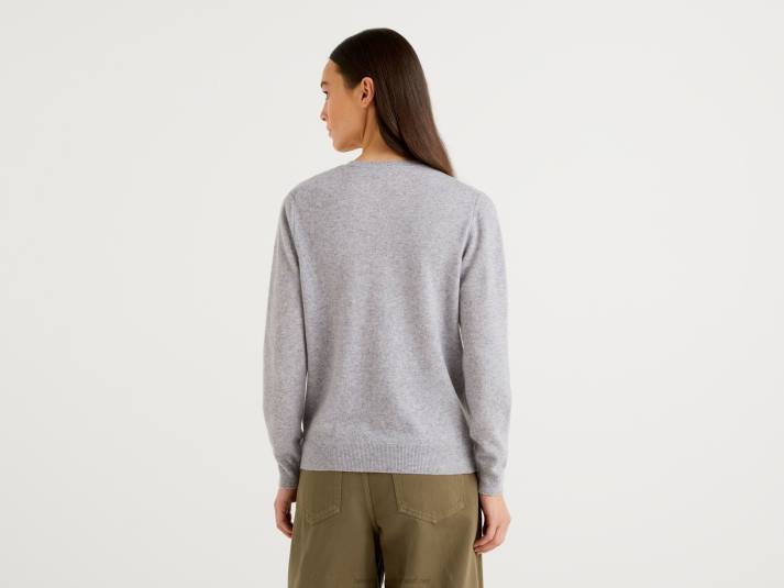 vrouwen Benetton lichtgrijs vest met ronde hals van zuivere merinowol lichtgrijs 4R623624