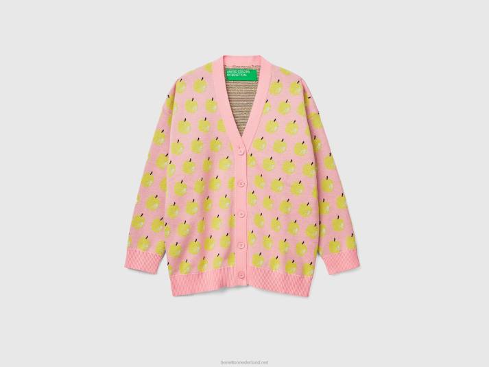vrouwen Benetton roze vest met appelpatroon roze 4R623571