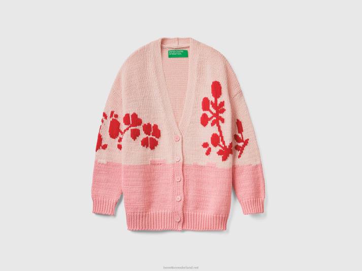 vrouwen Benetton roze vest met bloemen inleg roze 4R62127