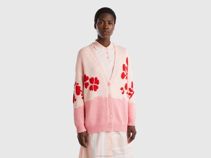 vrouwen Benetton roze vest met bloemen inleg roze 4R623615