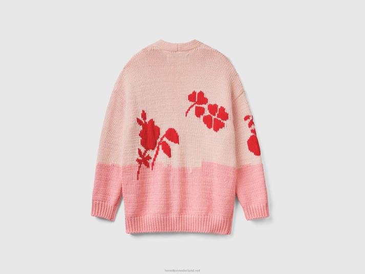 vrouwen Benetton roze vest met bloemen inleg roze 4R623615