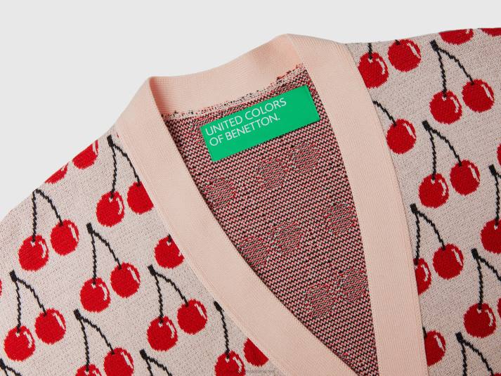 vrouwen Benetton roze vest met kersenpatroon roze 4R6232