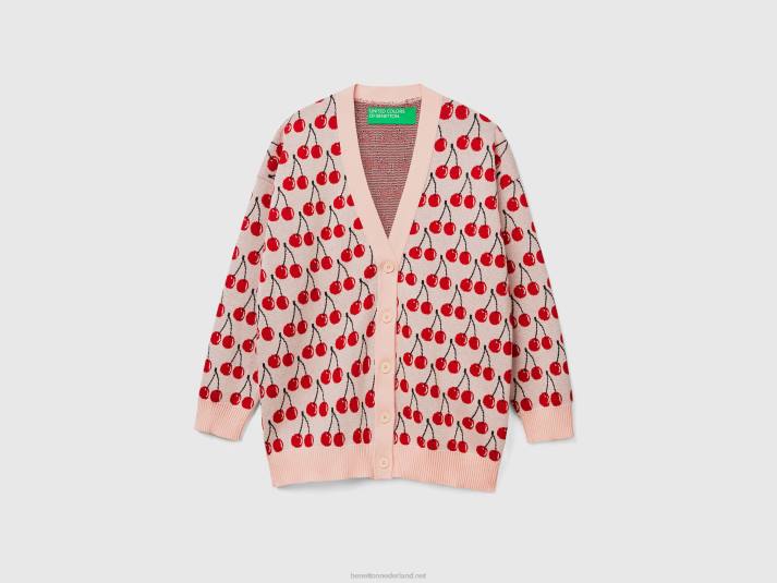 vrouwen Benetton roze vest met kersenpatroon roze 4R623526
