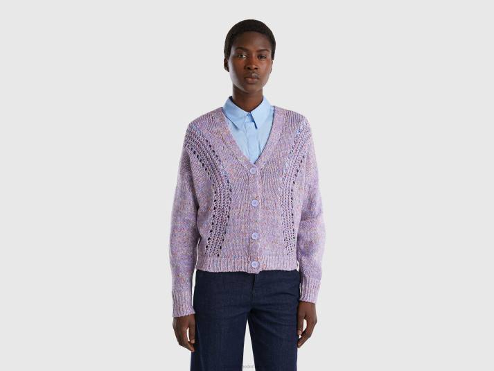 vrouwen Benetton vest met opengewerkt motief lila 4R6228