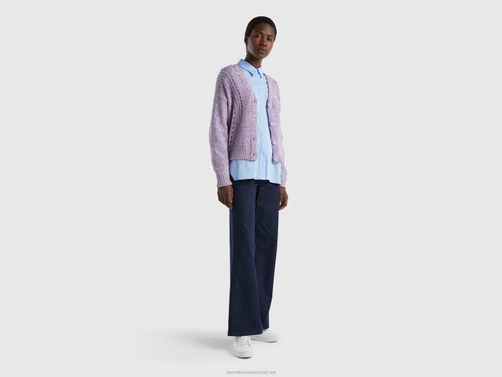 vrouwen Benetton vest met opengewerkt motief lila 4R623522