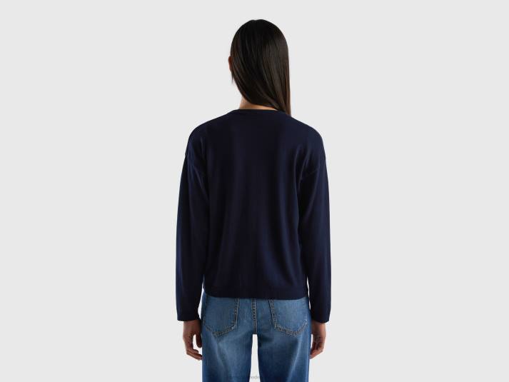 vrouwen Benetton vest met ronde hals en knopen donkerblauw 4R623670