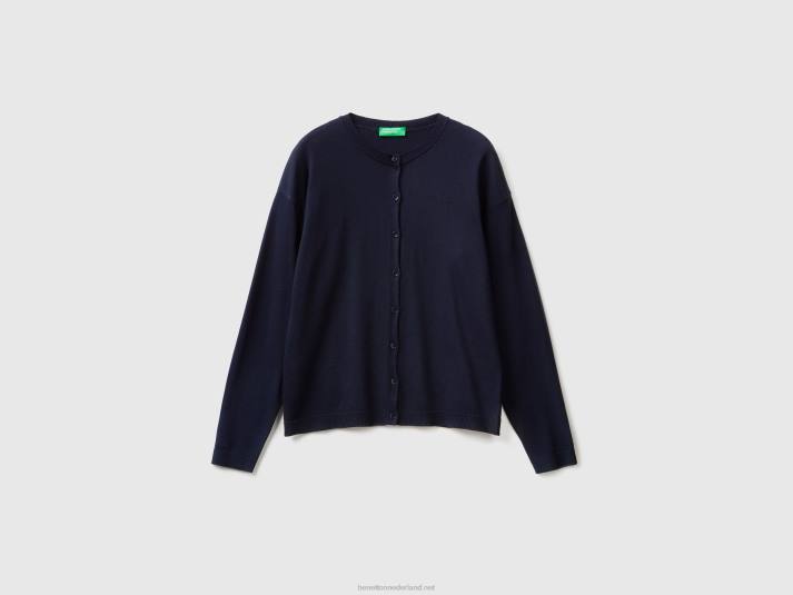 vrouwen Benetton vest met ronde hals en knopen donkerblauw 4R623670