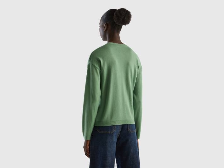 vrouwen Benetton vest met ronde hals en knopen groente 4R6239