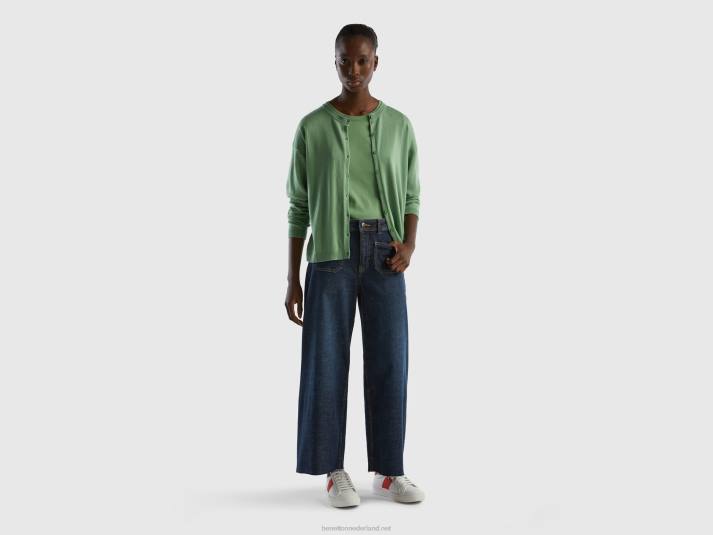 vrouwen Benetton vest met ronde hals en knopen groente 4R6239