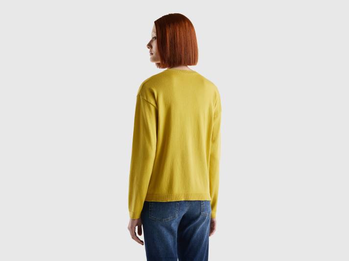 vrouwen Benetton vest met ronde hals en knopen mosterd 4R6212