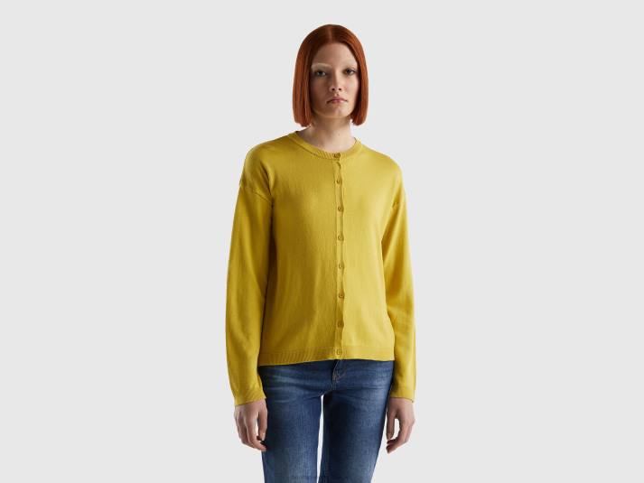 vrouwen Benetton vest met ronde hals en knopen mosterd 4R623587