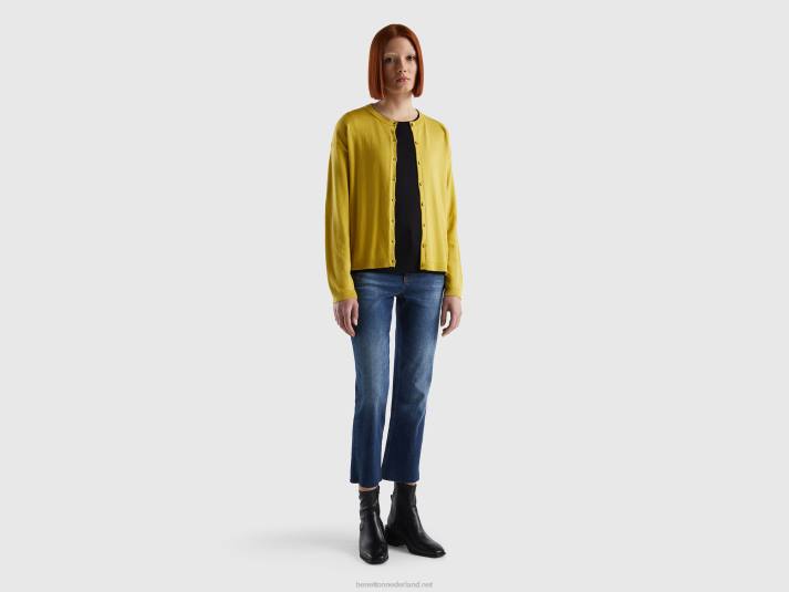 vrouwen Benetton vest met ronde hals en knopen mosterd 4R623587