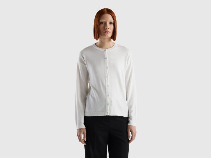 vrouwen Benetton vest met ronde hals en knopen romig wit 4R62203