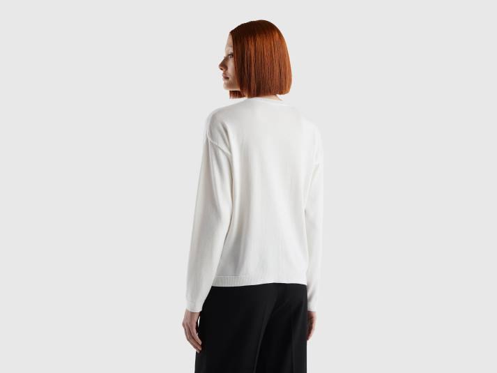 vrouwen Benetton vest met ronde hals en knopen romig wit 4R623635