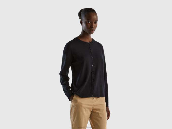 vrouwen Benetton vest met ronde hals en knopen zwart 4R623680