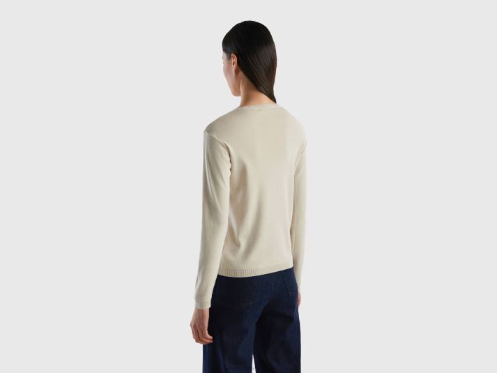 vrouwen Benetton vest met ronde hals van zuiver katoen beige 4R62211