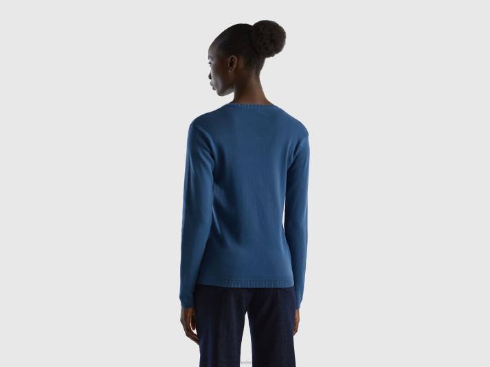vrouwen Benetton vest met ronde hals van zuiver katoen blauw 4R623704