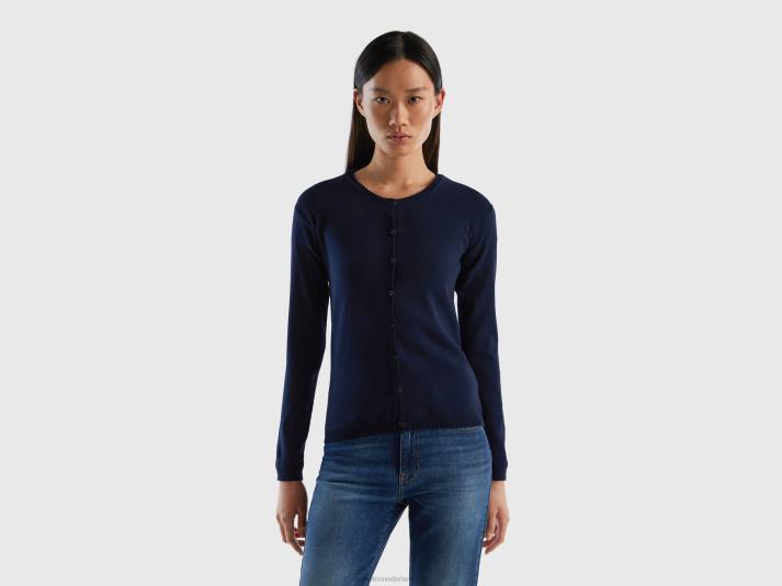 vrouwen Benetton vest met ronde hals van zuiver katoen donkerblauw 4R62210
