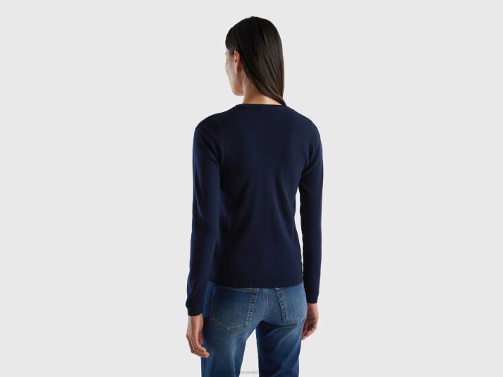 vrouwen Benetton vest met ronde hals van zuiver katoen donkerblauw 4R62210