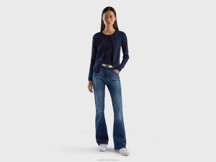vrouwen Benetton vest met ronde hals van zuiver katoen donkerblauw 4R62210
