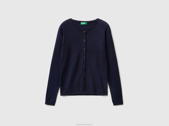 vrouwen Benetton vest met ronde hals van zuiver katoen donkerblauw 4R62210
