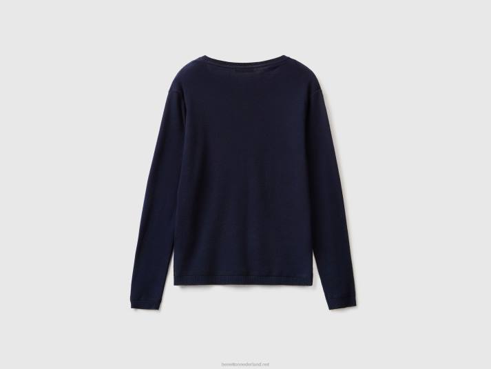vrouwen Benetton vest met ronde hals van zuiver katoen donkerblauw 4R62210