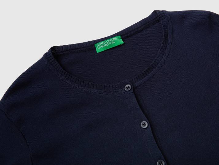 vrouwen Benetton vest met ronde hals van zuiver katoen donkerblauw 4R62210