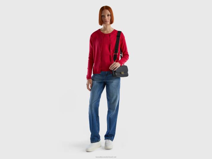 vrouwen Benetton vest met ronde hals van zuiver katoen fuchsia 4R62137