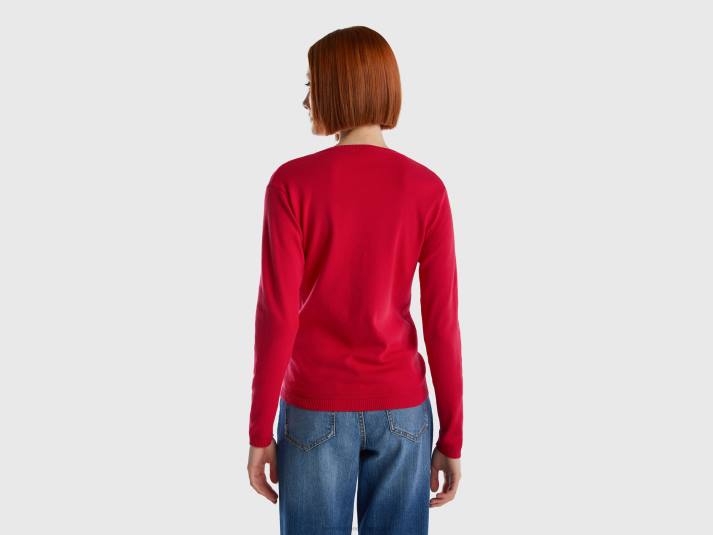 vrouwen Benetton vest met ronde hals van zuiver katoen fuchsia 4R623600
