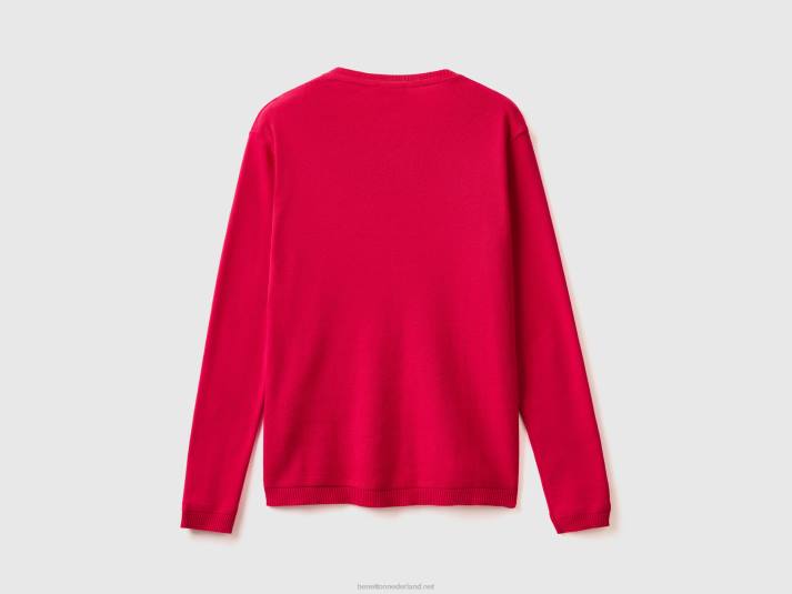 vrouwen Benetton vest met ronde hals van zuiver katoen fuchsia 4R623600