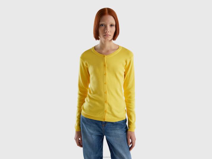 vrouwen Benetton vest met ronde hals van zuiver katoen geel 4R623545
