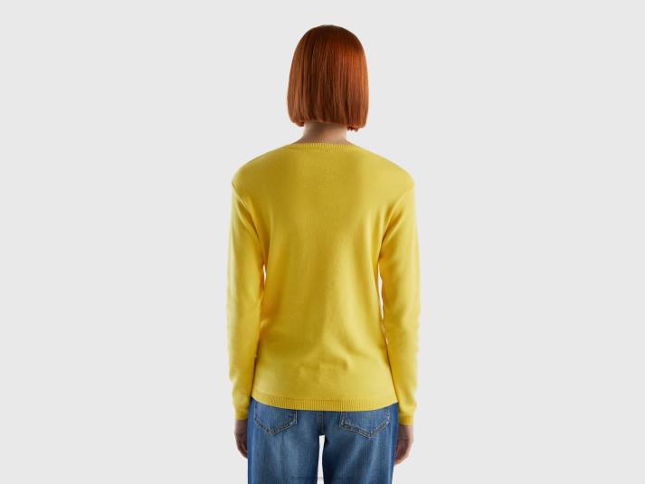 vrouwen Benetton vest met ronde hals van zuiver katoen geel 4R623545