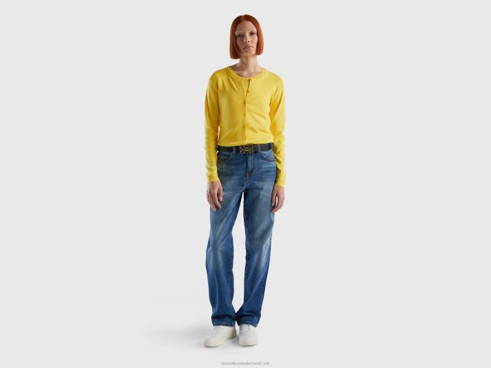 vrouwen Benetton vest met ronde hals van zuiver katoen geel 4R623545