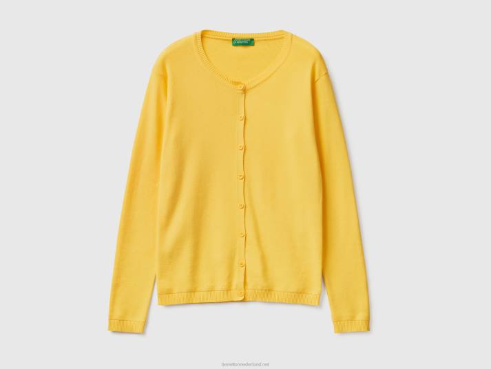 vrouwen Benetton vest met ronde hals van zuiver katoen geel 4R623545