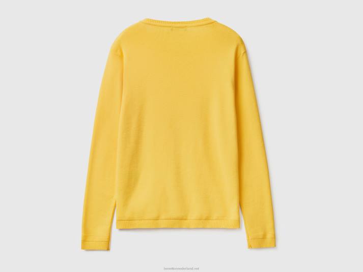 vrouwen Benetton vest met ronde hals van zuiver katoen geel 4R623545