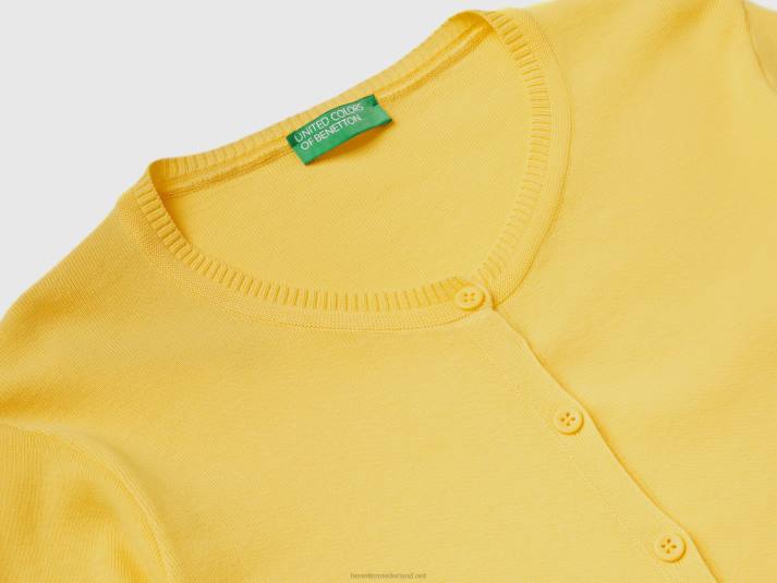 vrouwen Benetton vest met ronde hals van zuiver katoen geel 4R6295