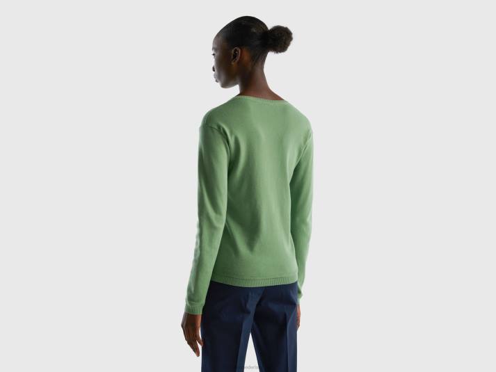 vrouwen Benetton vest met ronde hals van zuiver katoen groente 4R62106