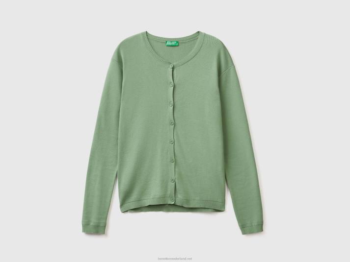 vrouwen Benetton vest met ronde hals van zuiver katoen groente 4R62106
