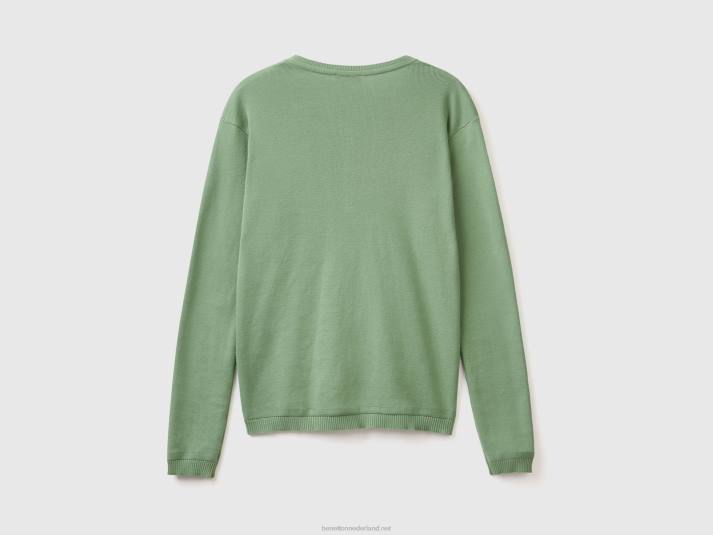 vrouwen Benetton vest met ronde hals van zuiver katoen groente 4R62106
