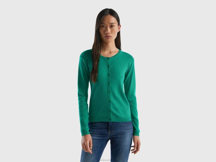 vrouwen Benetton vest met ronde hals van zuiver katoen groente 4R62161