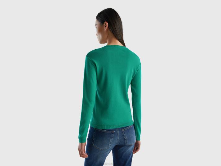 vrouwen Benetton vest met ronde hals van zuiver katoen groente 4R62161