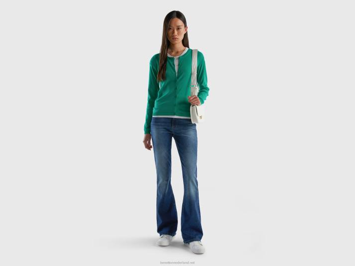 vrouwen Benetton vest met ronde hals van zuiver katoen groente 4R62161