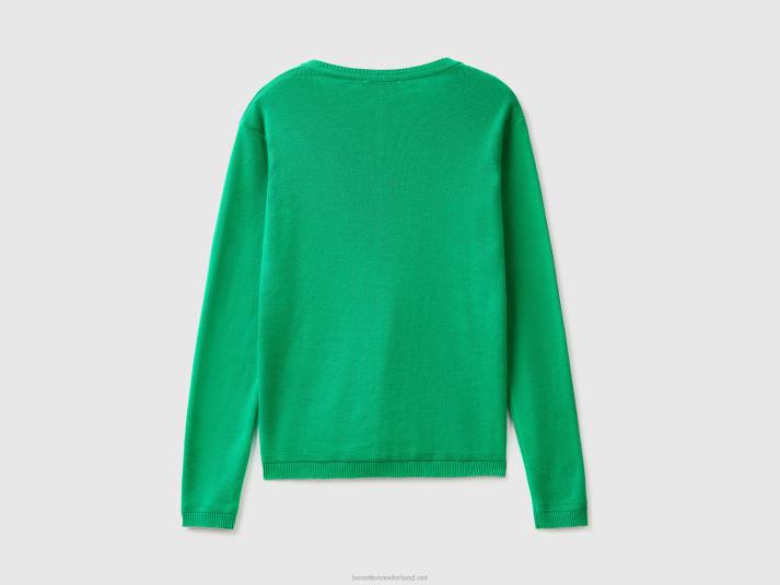 vrouwen Benetton vest met ronde hals van zuiver katoen groente 4R62161