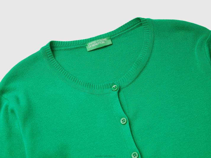 vrouwen Benetton vest met ronde hals van zuiver katoen groente 4R62161