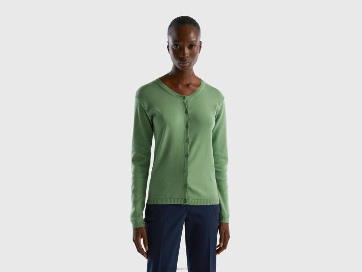 vrouwen Benetton vest met ronde hals van zuiver katoen groente 4R623480