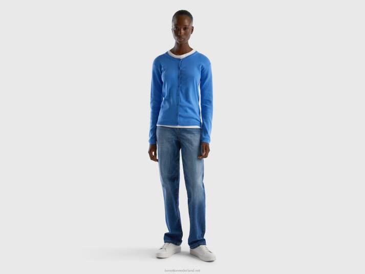 vrouwen Benetton vest met ronde hals van zuiver katoen lichtblauw 4R623494