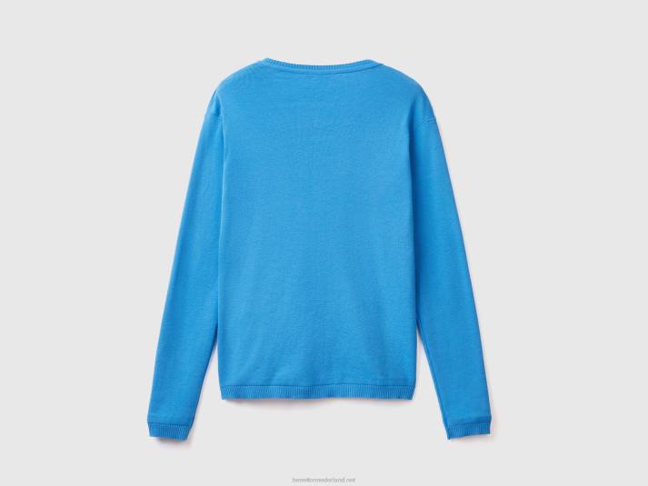 vrouwen Benetton vest met ronde hals van zuiver katoen lichtblauw 4R623494