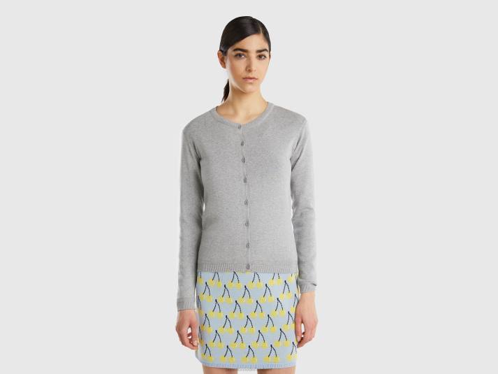 vrouwen Benetton vest met ronde hals van zuiver katoen lichtgrijs 4R62189
