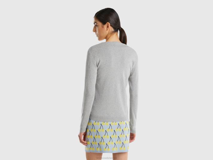 vrouwen Benetton vest met ronde hals van zuiver katoen lichtgrijs 4R62189
