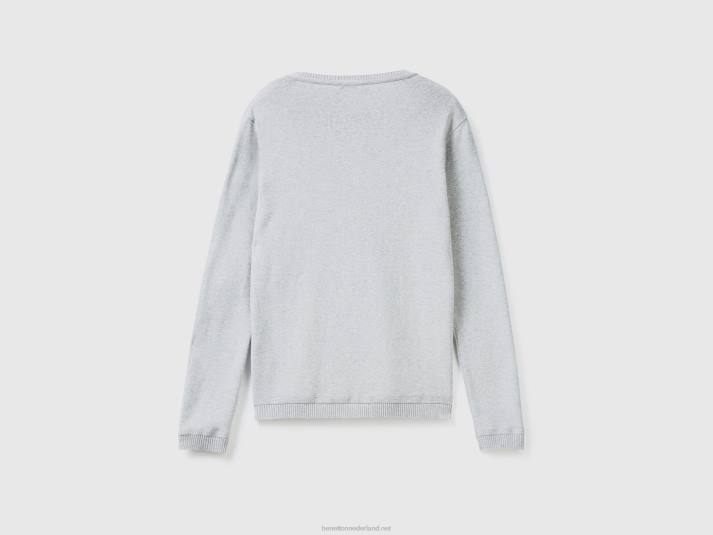 vrouwen Benetton vest met ronde hals van zuiver katoen lichtgrijs 4R62189